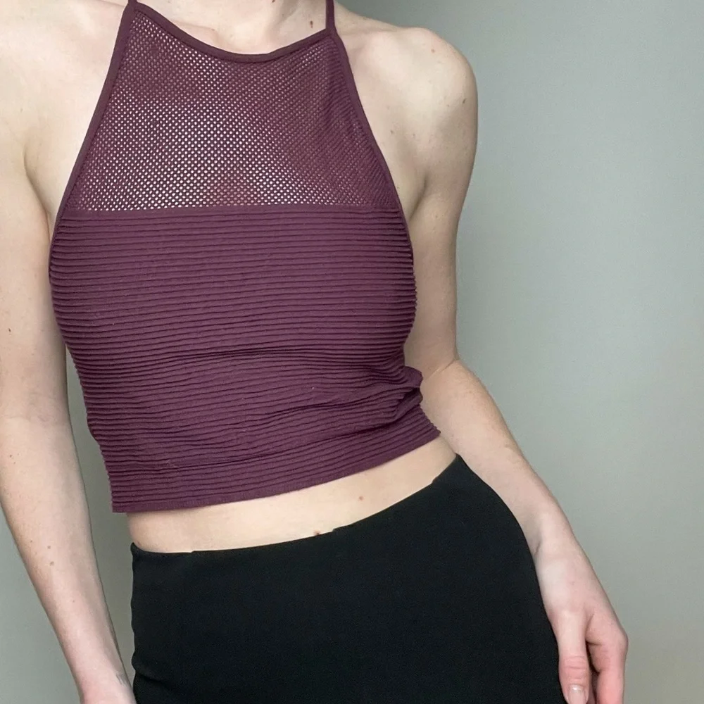 BCBGeneration Purple Mesh Racer Tank - Picture 3 of 6